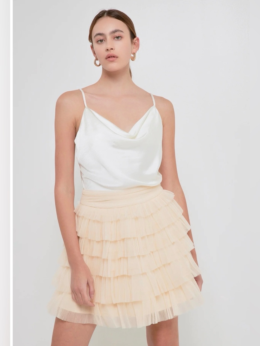 Endless Rose NWT Tiered Tulle Mini Skirt on Cream Sz Medium